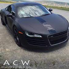 A matte black hood is (was?) used in (some) race applications to cut down on sun glare off of the hood into the eyes of the driver. This Audi R8 Is A Beauty Wrapped In 3m Matte Deep Black Gloss Black Thx Atlanta Custom Wraps Atlantacustomwraps Com Car Wrap Truck Wrap Wrap Cars