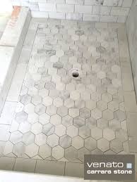 11 75 A Sheet Carrara Venato 3x3 Hexagon Marble Mosaic Tile Honed Part Way Through An Installation Lo Shower Floor Tile Bathroom Remodel Master Master Shower