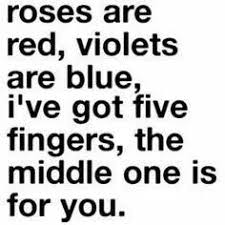 Roses Are Red Violets Are Blue I Ve Got Five Fingers The Middle One Is For You Sarcastic Quotes Funny Funny Insults Funny Quotes