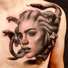 Beautiful Medusa chest tattoo