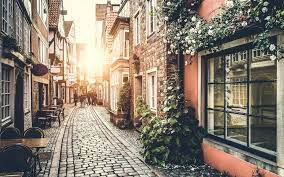 Brown Concrete House Urban Street Cobblestone Sun Hd Wallpaper Wallpaper Flare