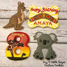 Darcey Sayitwithsugarcustomcookies Auf Instagram Amaya Celebrated Her Birthday With An Australian Theme Party S Animal Cookies Birthday Australian Party