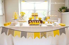 Pretty Yellow Party Baby Shower Yellow Grey Baby Shower Baby Shower Table