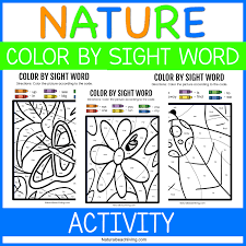 nature color by sight word kindergarten worksheets natural beach living