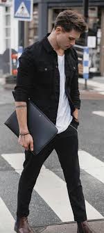 Black And Brown Outfits Mens Fall Outfit Inspiration With A Black Trucker Jacket Denim Jacket White T Shirt Wr Men Fashion Casual Outfits Mens Fashion Casual Outfits Stylish Mens Outfits