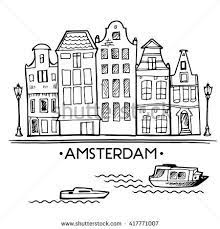 background with hand drawn doodle amsterdam houses postcard in black and white illustration vector sca dessins sur les mains dessin voyage coloriage de fleurs noel