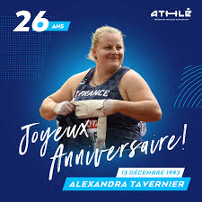 Alexandra tavernier (née le 13 décembre 1993 à annecy) est une athlète française, spécialisée dans le lancer du marteau.médaillée de bronze aux mondiaux de pékin en 2015 et médaillée d'argent aux championnats d'europe de berlin en 2018, elle est depuis 2018 la détentrice du record de france qu'elle porte à 75,38 m en 2021. Ffa Federation Francaise D Athletisme Joyeux Anniversaire A Alexandra Tavernier Https Bit Ly 2sq5q5u Facebook