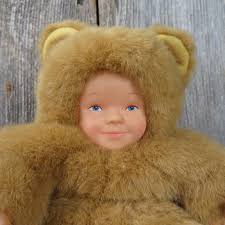 Teddy Bear Baby Doll Plush Anne Geddes Bear Suit Stuffed Animal Blue Eyes  1998