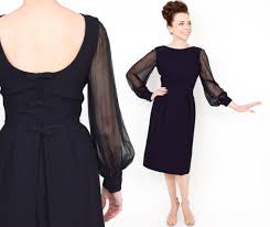 50s Little Black Dress Wiggle Party Dress By Glennasvintageshop Sheer Sleeve Dress Dresses Little Black Dress