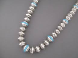 silver bead necklace with turquoise