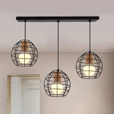 Globe Cage Hallway Pendant Light Metal 3 Lights Industrial Ceiling Lamp With Linear Round Canopy In Black Beautifulhalo Com