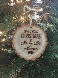 Personalized Wood Christmas Ornament Wedding Gift Bridal Shower Christmas Present First Chr Christmas Ornaments Rustic Wedding Gifts Rustic Christmas Ornaments