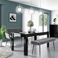 Modern storage benches and dining benches. Grey Velvet Dining Bench With Black Legs And High Back Seats 2 Logan Furniture123