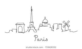 One Line Style Paris City Skyline Simple Modern Minimalistic Style Vector Paris Drawing Skyline Drawing Paris Illustration