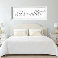 Having a headboard like this, not the same color necessarily that takes up most of the wall with a black stone on the wall behind it. Let S Cuddle Master Bedroom Sign Modern Farmhouse Wall Decor Wedding Anniversary Rustic Distressed Canvas Print Above The Bed Signs Set Of 2 Home Living Signs Delage Com Br