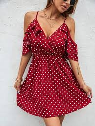 Polka Dot Cold Shoulder A Line Dress Shein Eur