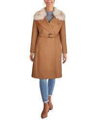 Cole haan black wool coat with leather trim zipper and belted size 6top rated seller. Cole Haan Faux Fur Collar Belted Wrap Coat Reviews Coats Women Macy S Faux Fur Collar Belted Wrap Coat Fur Collars