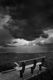 Black And White Bench 026 Bench Overlooking Stormy Sky And Water Black And White Dark N Stormy Sky Black And White