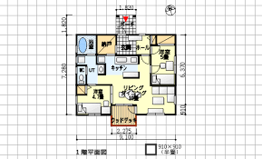 介護などに向いた平屋の２ldkプランです 寝室からトイレ 洗面浴室が近く 高齢者や介護対応にも適しています また 回遊性を利用した動きやすく家事のしやすいい間取りです 間取り 間取り図 15坪