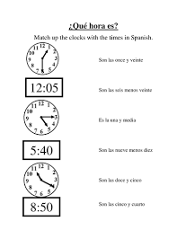 Matching Times In Spanish With Clocks Time In Spanish Basic Spanish Sentences Spanish Lesson Plans