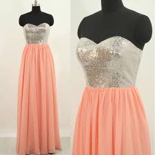 Strapless Silver And Peach Chiffon Simple Evening Gown Prom Dresses Modest Beautiful Prom Dresses