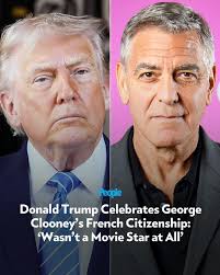 🔗: bit.ly/4qyCPwq President Donald Trump is describing George Clooney and  wife Amal Clooney's recent naturalization as French citizens as "good  news." 📷: Joe Raedle/Getty; Joe Maher/Getty