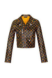Monogram Printed Leather Biker Jacket Ready To Wear Louis Vuitton Leather Jackets Women Chic Denim Outfits Louis Vuitton Dress