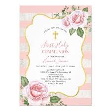 Flowers Cross Girl First Holy Communion Invitation Zazzle Com Pink Invitations Bridal Shower Invitations Fun Wedding Invitations
