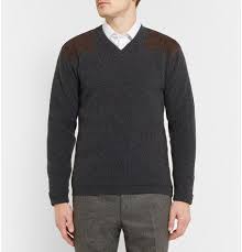 Kingsman Geelong Wool Military Sweater With Suede Shoulder Patches 362 09 Approx Rm2 035 Knitwear Men Mens Designer Sweaters Mens Designer Fashion