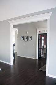 Home Tour Foyer After Grey Walls White Trim Dark Wood Floors Living Room Grey Walls Living Room