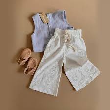Infant Toddler Kid Baby Girl Clothes Sleeveless Blue Linen Tops White Hollow Trousers Pants Outfits Cl Di 2020 Pakaian Bayi Perempuan Pakaian Balita Baju Atasan Anak