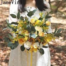 Keep your artificial wedding flowers forever, reuse them in your home decor, and forget about allergies. Janevini Vintage Yellow Wedding Bouquet Holder Flowers Bridal Bouquets Artificial Silk Roses For Bridesmaid Wedding Accessories Wedding Bouquets Aliexpress