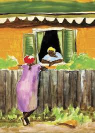 Caribbean Color Greeting Card Featuring The Mixed Media Morning Chat By Franco Island Art Caribbean Art Black Art Painting