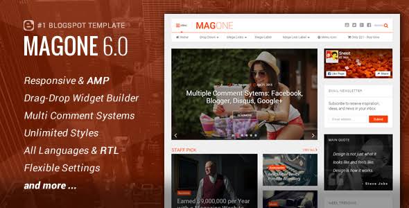 MagOne 6.7.9 Free Download - Responsive News & Magazine Blogger Template.
