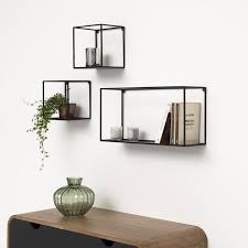 Etagere Murale En Metal Filaire Noir Mat Lot De 3 Uptown Parement Mural Decoration Murale Salon Etageres Murales