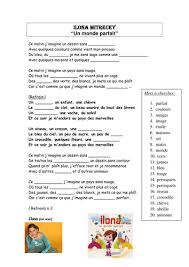 Lyrics Un Monde Parfait Gap Filling Exercise Teaching Resources