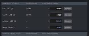 I'm a developer. These are the regional prices Steam is now ...