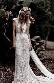 Vintage Crochet Lace Boho Mermaid Wedding Dress V Neck Cap Sleeve Bridal Gowns Romantic Sleeves White Handmade Custom Open Back Bohemian V Neck Wedding Dress Wedding Dress Cap Sleeves Wedding Dresses Lace