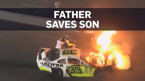 The elder jones, who doubles as a crew chief for his son, ran onto the track and pulled his son out of the car as it filled with smoke — a nice gift for his son on father's day. I Had To Get My Son Out Father Jumps Track Barrier Pulls Son Out Of Burning Race Car Ctv News