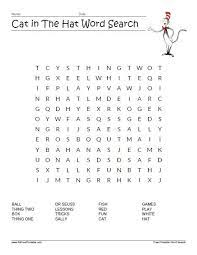 Cat In The Hat Word Search Dr Seuss Activities Dr Seuss Printables Free Free Printable Word Search For Kids