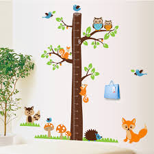 Squirrel Owl Tree Height Measure Wall Stickers Cartoon Character Kids Room Wall Decal Baby Bedroom Growth Chart Wall Stikers In Wall Stickers From