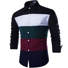 European Style Mens Cotton Colorful Stripes Long Sleeve Slim Shirts Fashion Mens Stitching Color Cardigan Shirts Male
