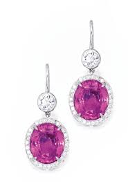 Pair Of Platinum Pink Sapphire And Diamond Earrings Bulgari Set With Two Oval Shaped Pink Pink Sapphire Earrings Sapphire And Diamond Earrings Pink Sapphire