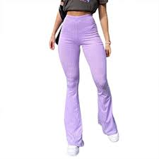 Free shipping on all new arrivals Women High Waist Ribbed Knit Flare Pants Elastic Wasitband Slim Bell Bottom Pants Purple Sweatpants Y2k At Amazon Women S Clothing Store