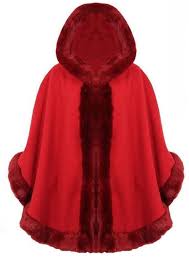 Cape avec capuche mère noël femme : Manteau Poncho Femme Cape Capuche Borde Fourrure Synthetique