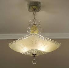 Fabulous 1940s Art Deco Ceiling Light Fixture Chandelier The Thick Square Glass Shade Has A Yellow In Vintage Chandelier Vintage Ceiling Lights Ceiling Lights