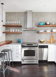 Maybe you would like to learn more about one of these? White And Gray Kitchen With Wood Floating Shelves Contemporary Kitchen