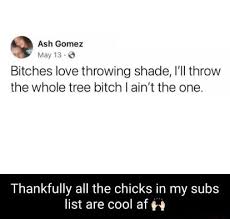 A glossy sample of a shade sail installation quote. Ash Gomez May 13 Bitches Love Throwing Shade I Ll Throw The Whole Tree Bitch I Ain T The One Thankfully All The Chicks In My Subs List Are Cool Af