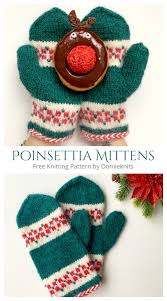 A crochet poinsettia is a great addition to your christmas decorations. Christmas Mittens Free Knitting Patterns Knitting Pattern