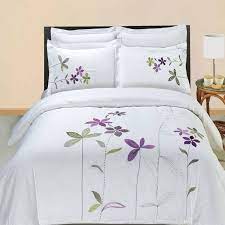 5pc Hotel Style Purple White Embroidered Duvet Cover Set Duvet Cover Sets Embroidered Duvet Cover Purple Bedding